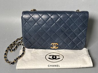 Vintage Chanel Lambskin Quilted Navy Full Flap Matelasse Shoulder Bag