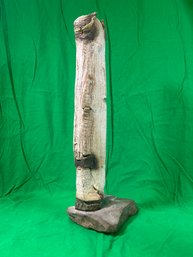 Susan Eisen Signed Original Clay Vessel & Stone Handmade Art Sculpture Pottery Vase