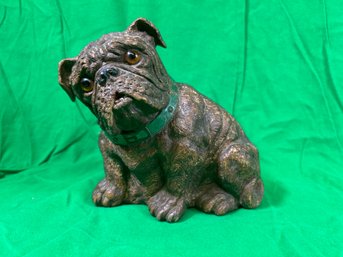 Syroco Wood Bulldog Green Collar Original 1930's USA Statue Bulldog Doorstop