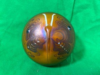 Hand Blown Art Glass Round Butterfly Paperweight