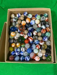 Box Lot Of Vintage Glass & Clay Marbles