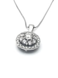 14K White Gold Multi-Diamond Cluster Pendant & Box Chain