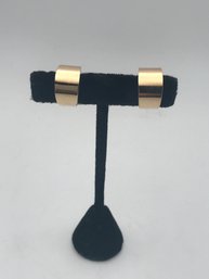 14K Yellow Gold Wide Hoop Stud Earrings