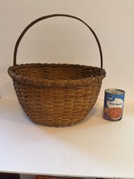 Large Antique Split Hickory Bentwood Handle Farm Egg Gathering Basket Exce