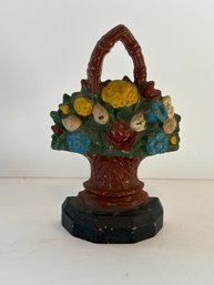 Nice Single Antique Victorian Doorstop Basket Of Flowers