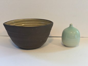 Nice Lot Of MCM Signed Studio Art Pottery Bowl And Vase