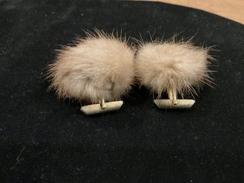 MCM 1950s Vintage Fur Gold Tone Cuff Links