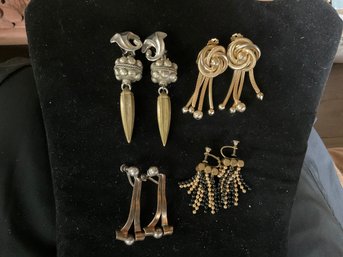 4 Vintage 1980s Dangle Clip On Earrings