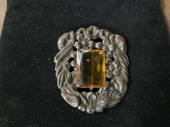 Art Nouveau Gemstone And Silver Brooch