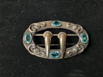 Art Nouveau Snake Fangs Gemstone And Silver Metal Sash Pin