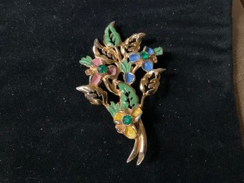 Vintage Gemstone And Enamel Floral Pin