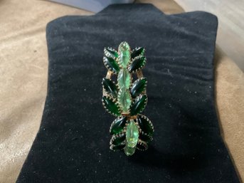 Marquise-cut Green Glass Stone Clamp Bracelet
