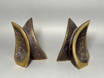 Vintage MCM Ben Seibel Atomic Brass Bookends
