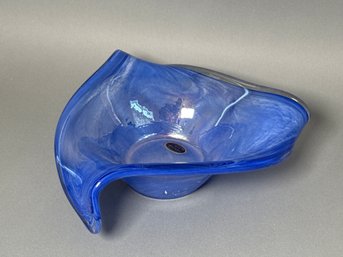 Beautiful Vintage Arte Murano Blue & White Swirl Glass Bowl