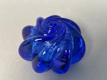 Stunning Signed Thames Glass Cobalt Blue Paperweight