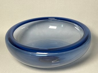Vintage Signed 13 Inch Per Lutken Holmegaard 'Arne' Sapphire Blue Bowl