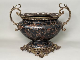 Vintage Ornate Bronze & Porcelain Centerpiece Planter