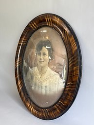 Antique Portait Of Woman With Tiger Wood Frame