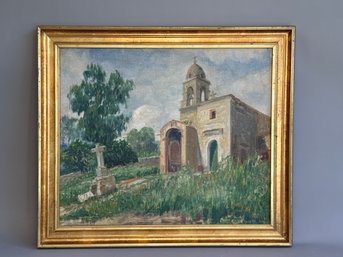 Beautiful Vintage San Raphael Mission In California Signed Original Painting