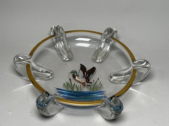 Vintage Hand Painted Duck Design Signed KAG Glass Ashtray
