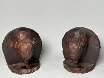 Hand Carved Buffalo Book Ends