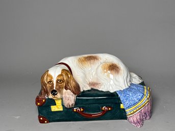 A Vintage Antoni Zen Nove Italy Exclusive For Tiffany & Co Spaniel Dog On Suitcase Statue