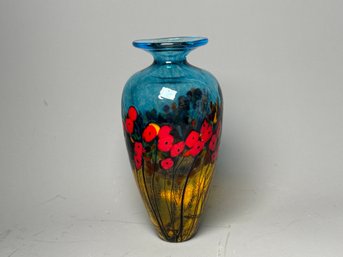 Signed Robert Held California Poppy Line Art Glass Vase