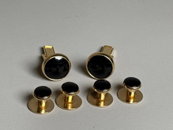Black Onyx & Gold Plates Cuff Links