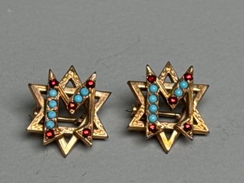 Vintage Delta Signa Delta Gold, Turquoise & Garnet Star Of David Fraternity Pins