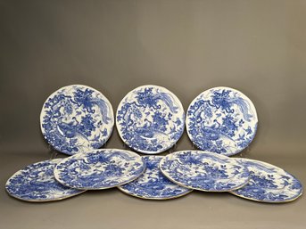 Eight Vintage Royal Crown Derby Blue Aves 9 Inch Plates