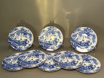 Eight Vintage Royal Crown Derby Blue Aves 6 Inch Plates