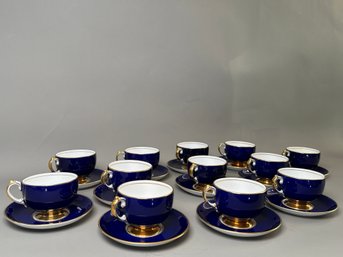 Twelve Vintage Grosvenor Cobalt Blue Tea Cups & Saucers