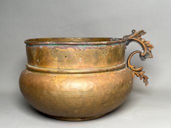 Antique Copper Planter With Ornate Handle