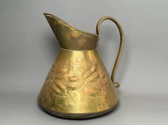 Vintage R Perry Son & Wolverhampton Floral Embossed Brass Pitcher
