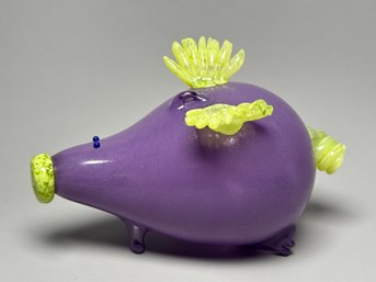 Three Cows Glass Studio Signed 2002 Whimsical Purple Art Glass Creature