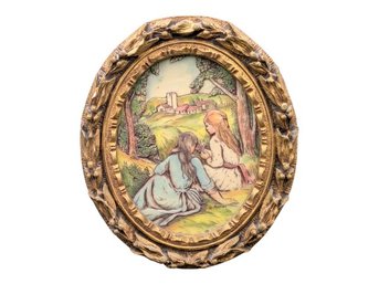 Vintage Artini Sculptured Engraving Framed In An Oval Gold-toned Frame