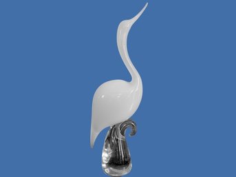 An Outstanding Murano Sculpture Of A White Heron Or Crane
