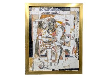 Mixed Media Collage Featuring Abstract Figures And Signed Shelprin 60