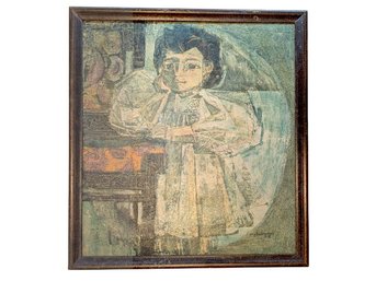 Signed. Cubist Influenced Portrait Of A Young Girl