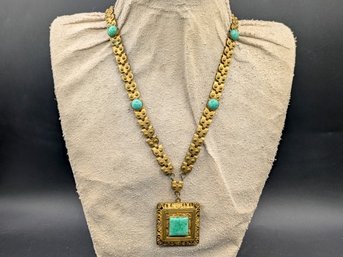 Art Deco-style Czechoslovakian Brass Necklace W/ Peking Glass Stones