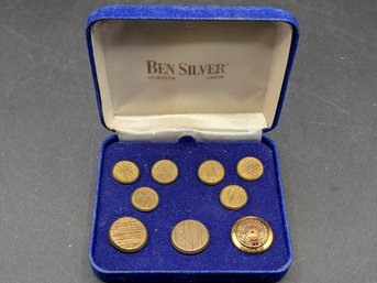 A Set Of Vintage Ben Silver Blazer Buttons Housed In Their Original Blue Velvet Box.