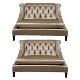 Button Tufted Satin With Nailhead Finish Settee Pair By Jessica Charles Accent Pillows Included