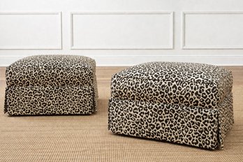 Pair Of Leopard Print Upholstered Ottomans On Casters - Norwalk