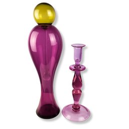 Large Glass Perfume Bottle And Candlestick