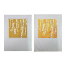 Linoprint Pair Les Saisons Inscribed And Signed  Daniele Tzeutschler