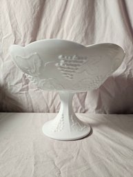 Beautiful White Milk Glass Dish With Grape And Grape Leaf Theme