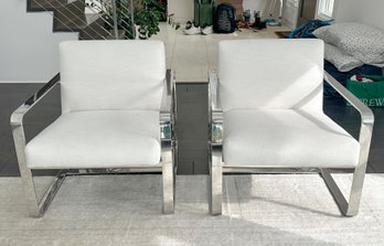 Pair Of Modern Chrome Upholstered Accent Chairs