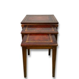 Antique Mahogany Leather Top Nesting Tables
