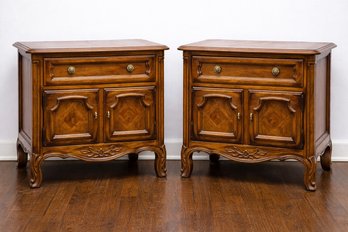 Pair Of French Country Vintage Drexel Heritage Cabernet Classic Oak Bedside Tables