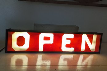 Vintage Horizontal Lighted 'OPEN' Neon Sign/ Fire Ball Model Streamliner. 1940's